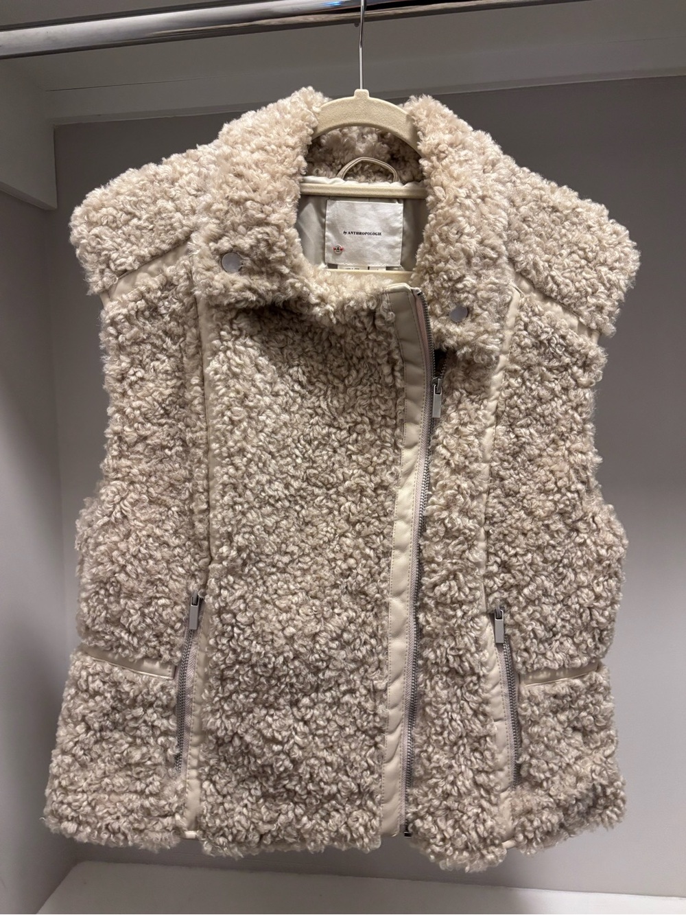 By Anthropologie Faux Fur Cream Sherpa Vest size L
